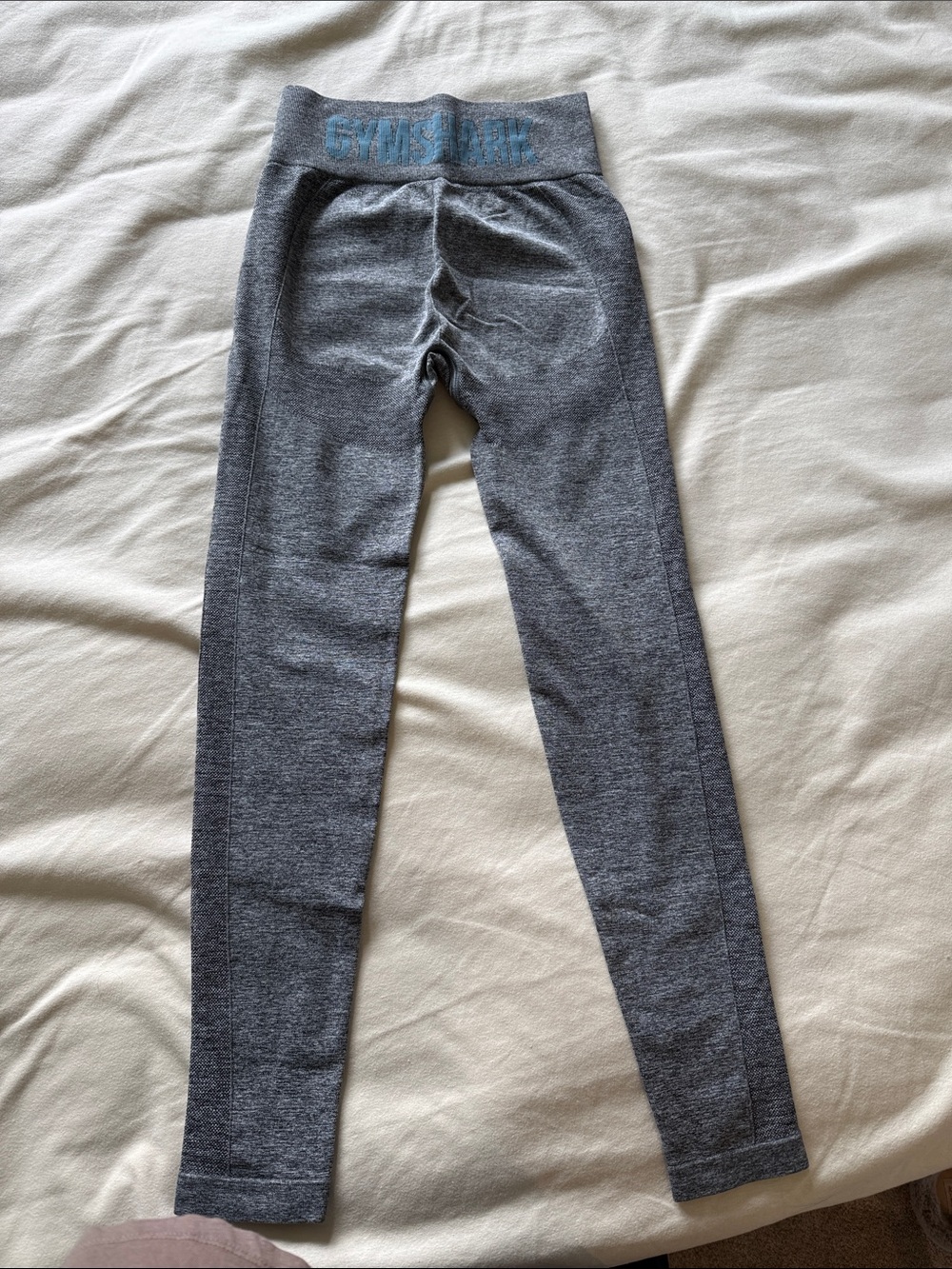Gymshark Gray Leggings with Blue Logo Waistband
